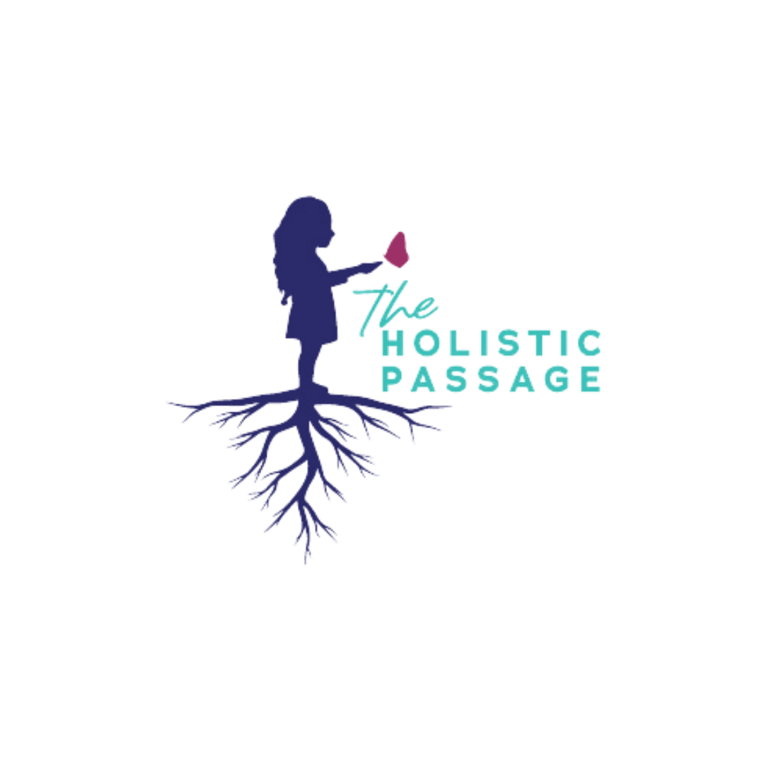 The logo for the holistic passage is a silhouette of a little girl holding a flower.