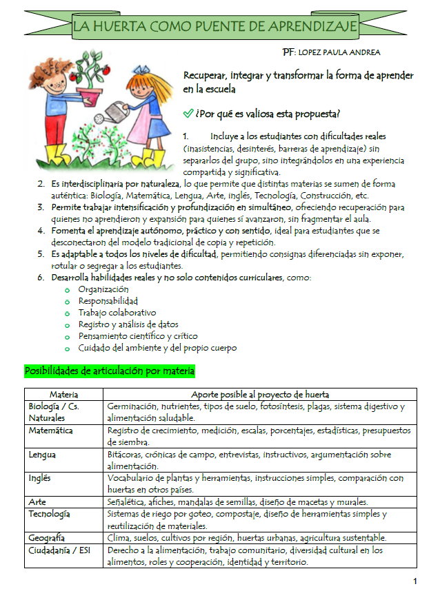 1° año Ciencias Naturales “La huerta como puente de aprendizaje”