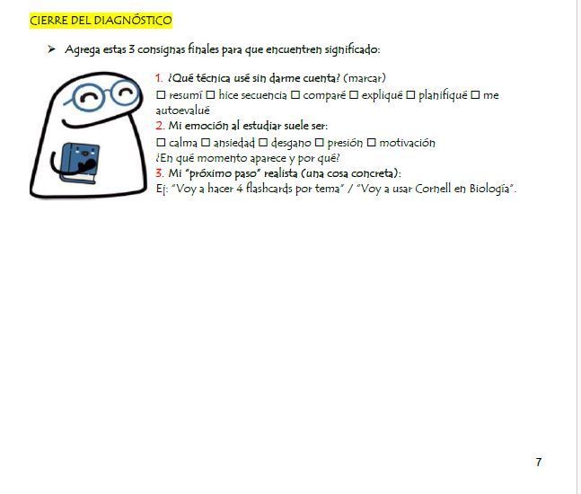 Una ficha de diagnóstico para Biología de tercer año que incluye una ilustración circular de estudiantes estudiando .
