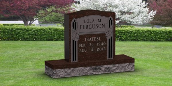 A gravestone for lola m ferguson is in a cemetery.
