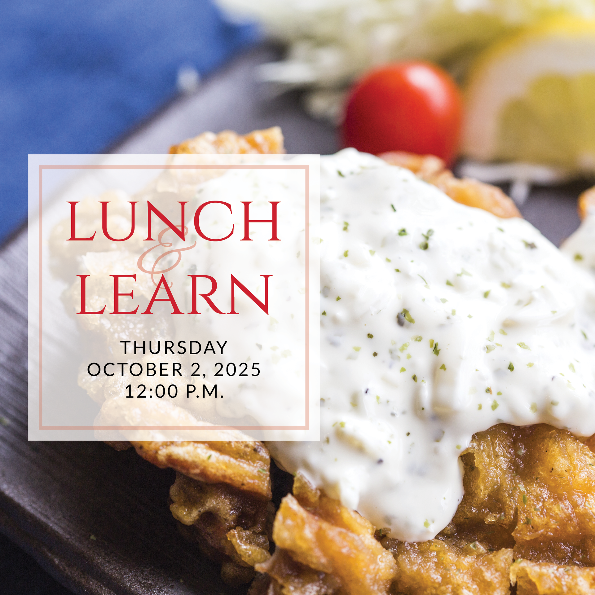a plate of sandwiches on a table with the words lunch & learn on it