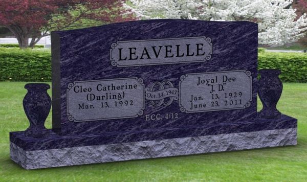 A purple gravestone with the name leavelle on it