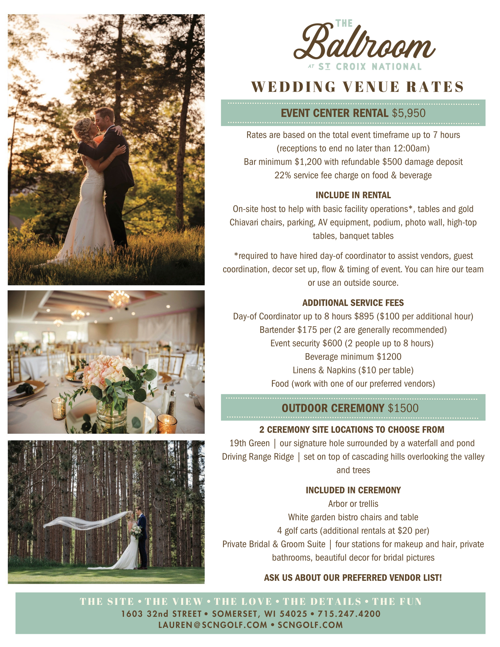 The Ballroom Event Center at St. Croix National. Wedding venue rates. 