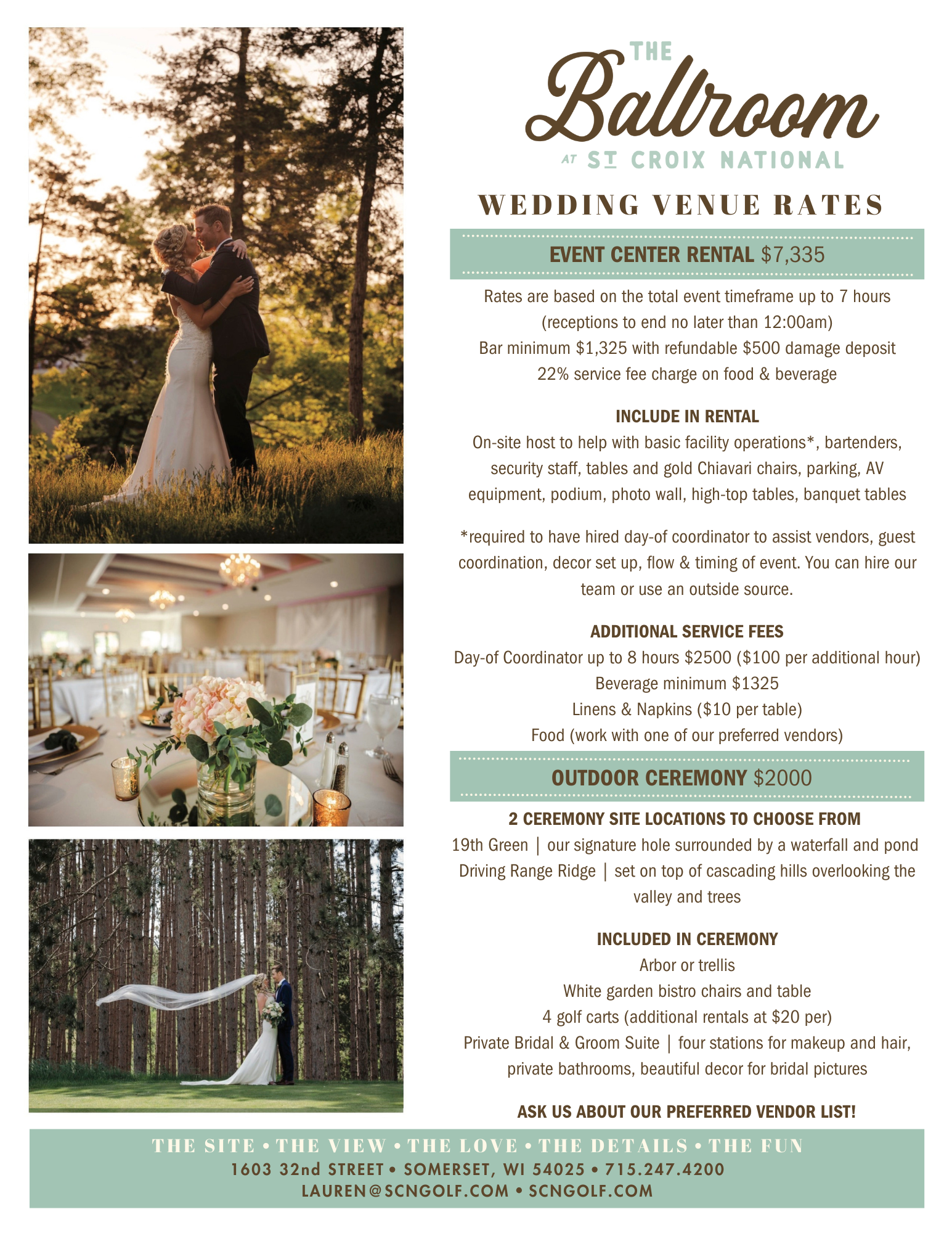 The Ballroom Event Center at St. Croix National. Wedding venue rates. 