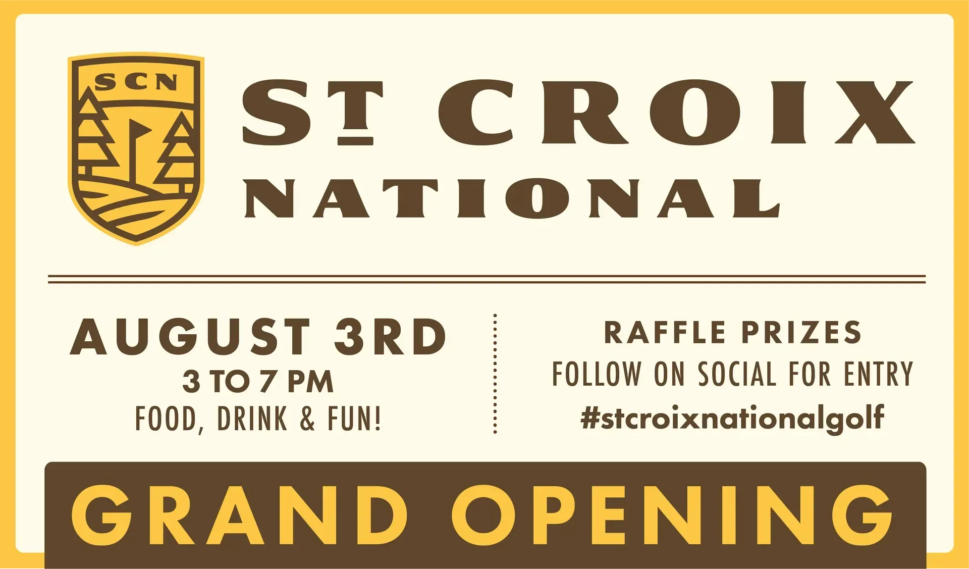 A poster for st croix national grand opening on august 3rd