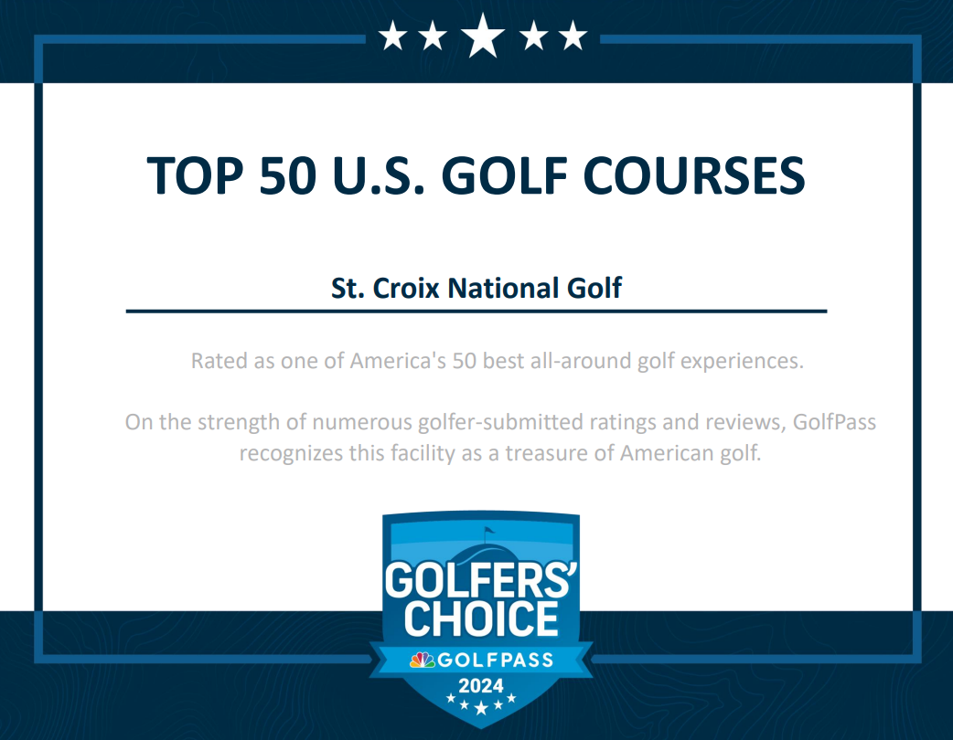 A certificate that says top 50 u.s. golf courses