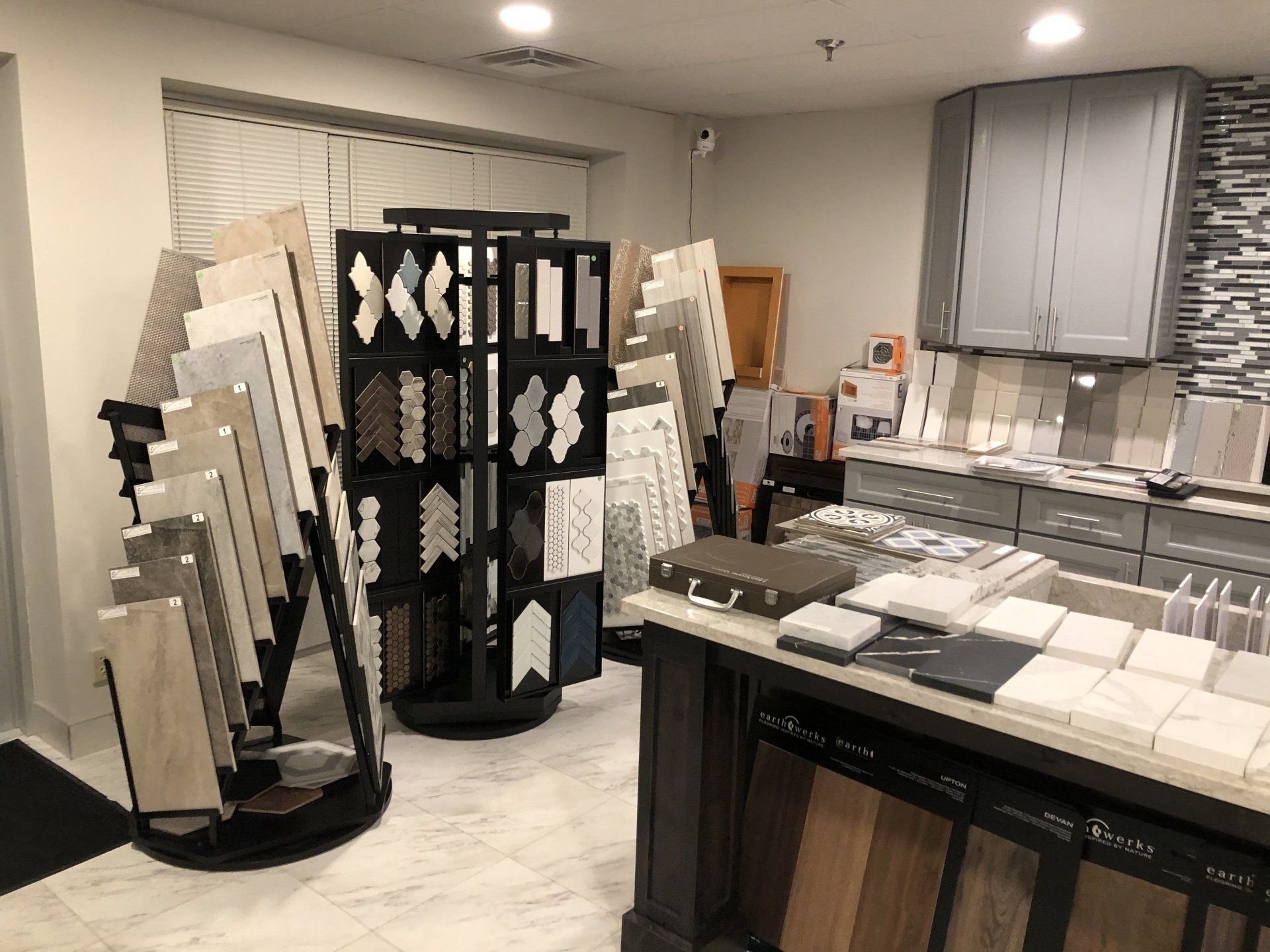 Different types of tiles on display in this showroom | BYN the Tile Crew