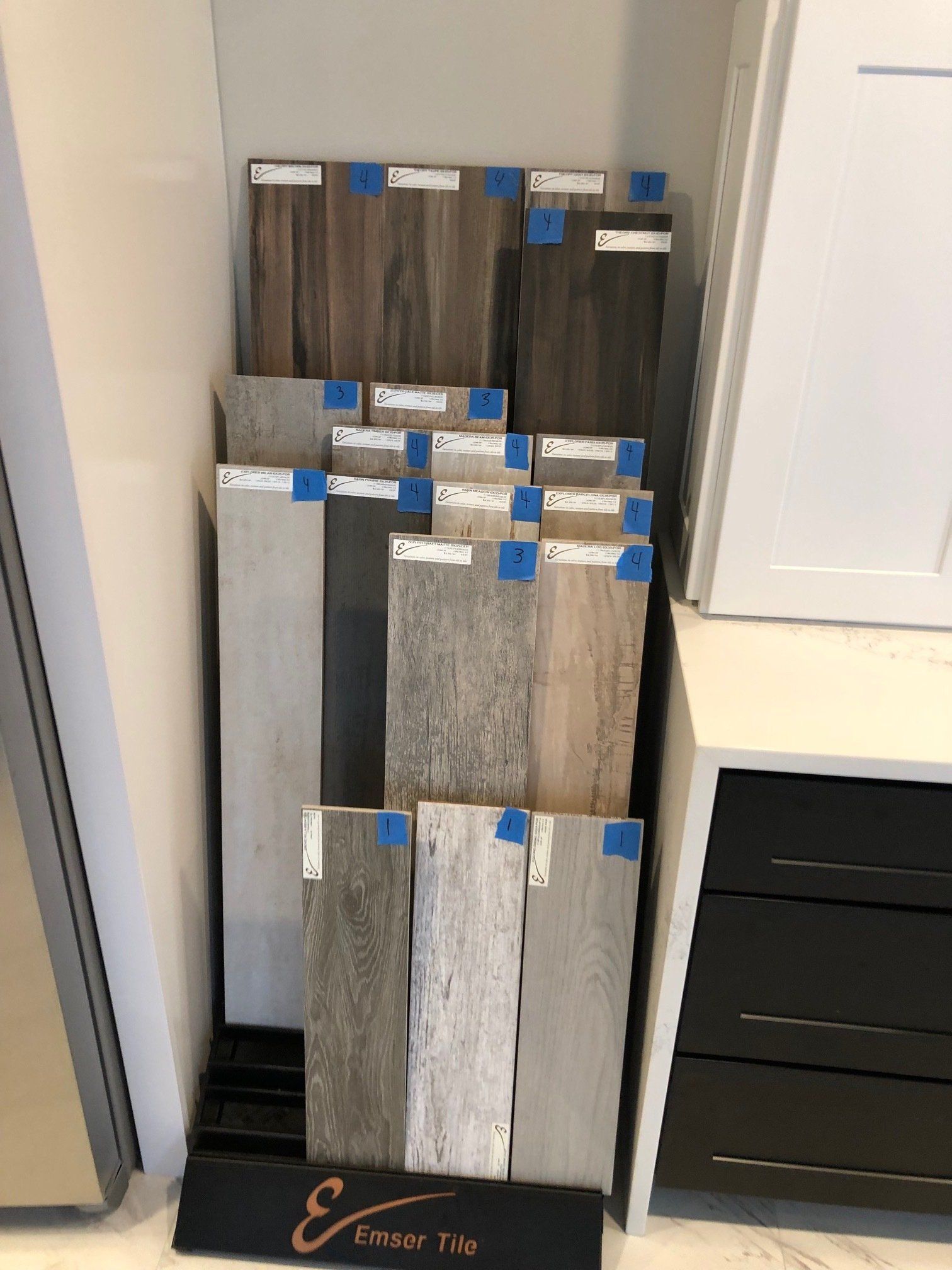 A display of wooden flooring in a store.