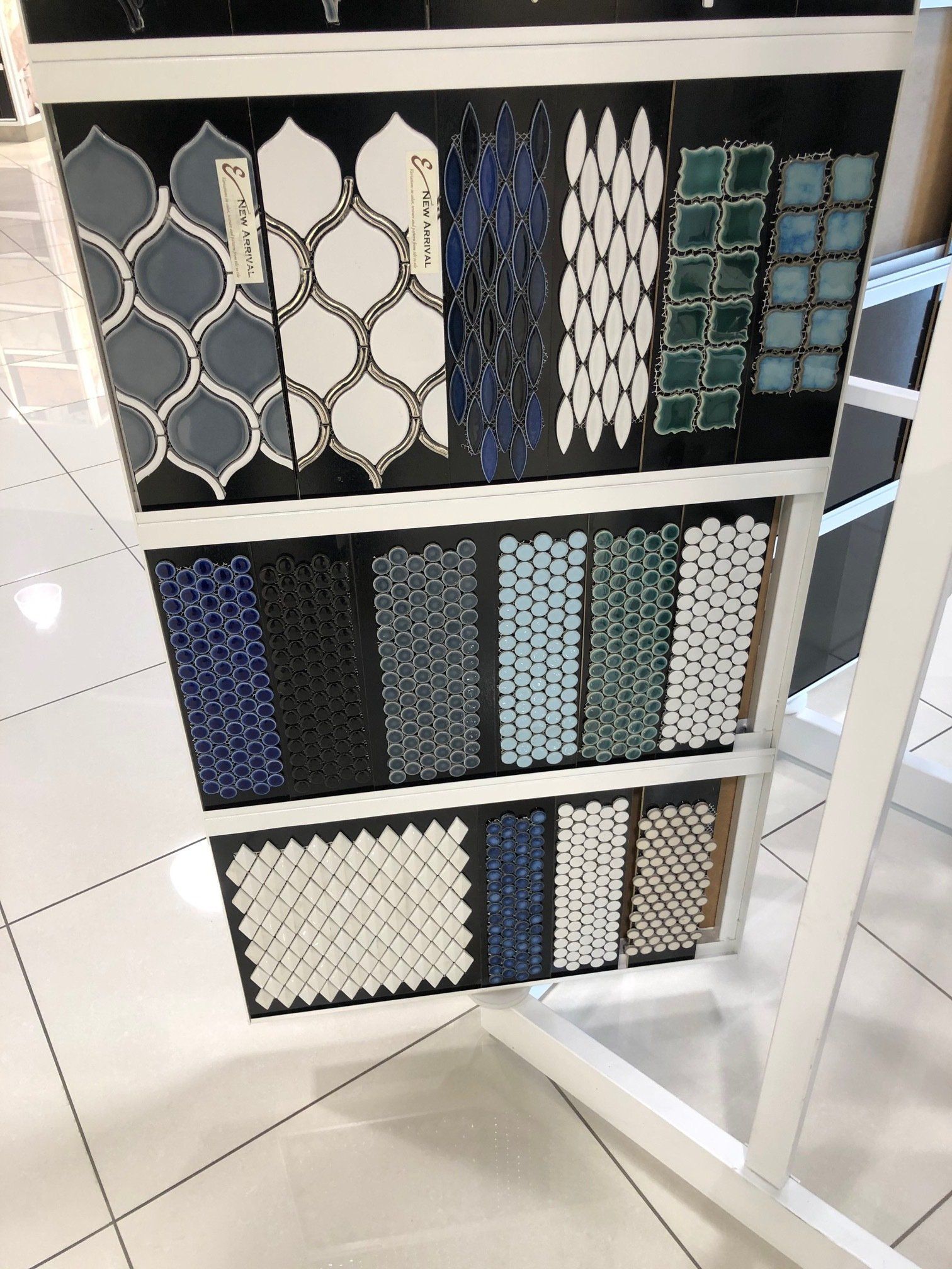 A display of different types of tiles in a store