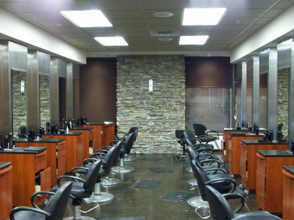 Commercial tiling contractors work | BYN the Tile Crew | A hair salon with lots of chairs and mirrors