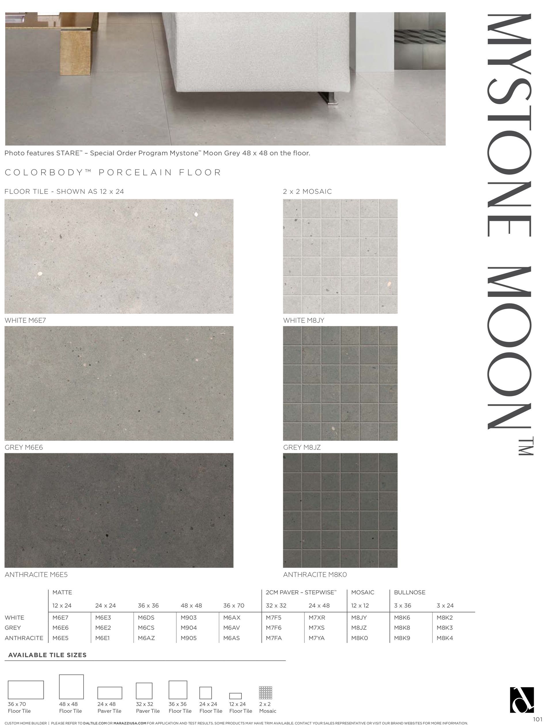 A brochure for mystone moon tiles shows different types of tiles