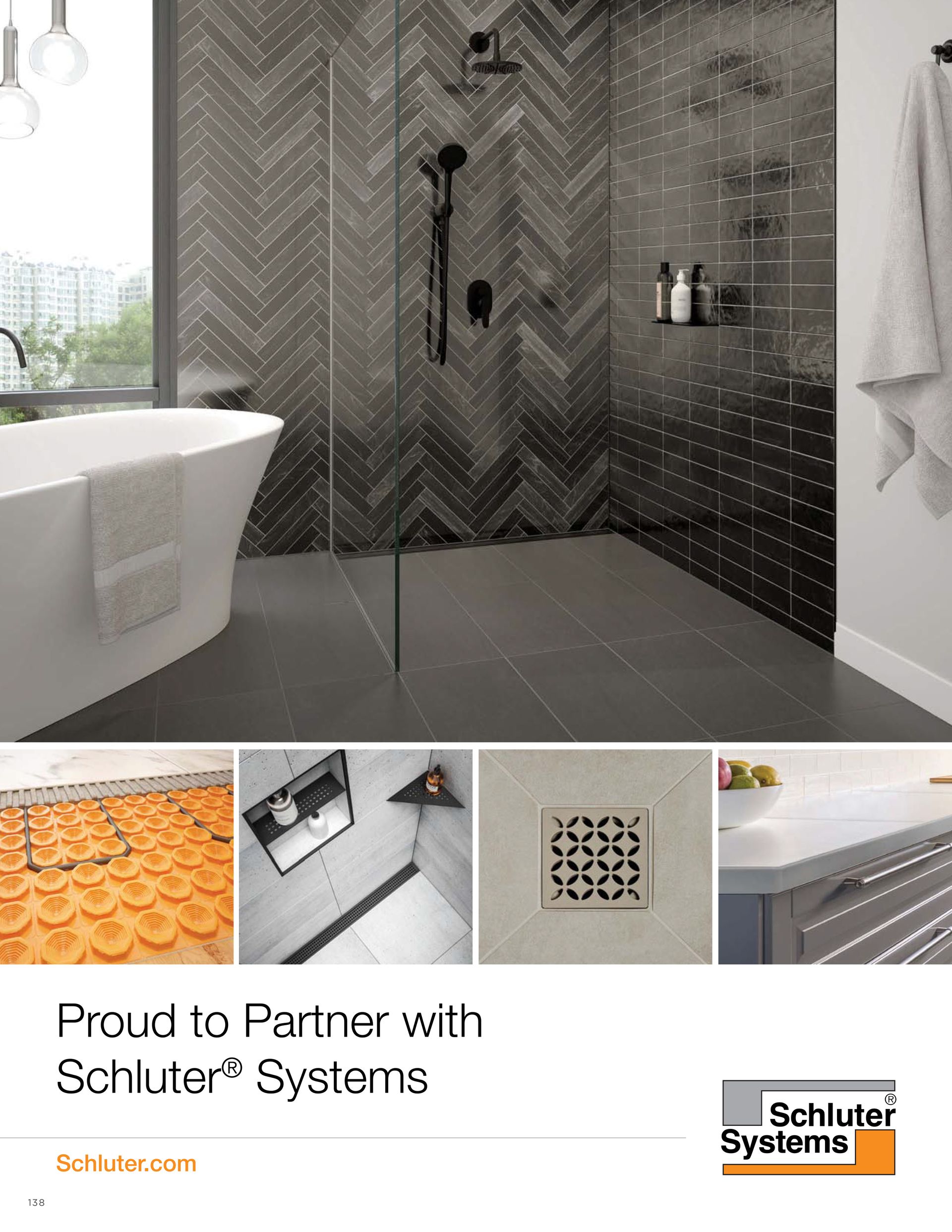 A brochure for a bathroom with a walk in shower and a bathtub.