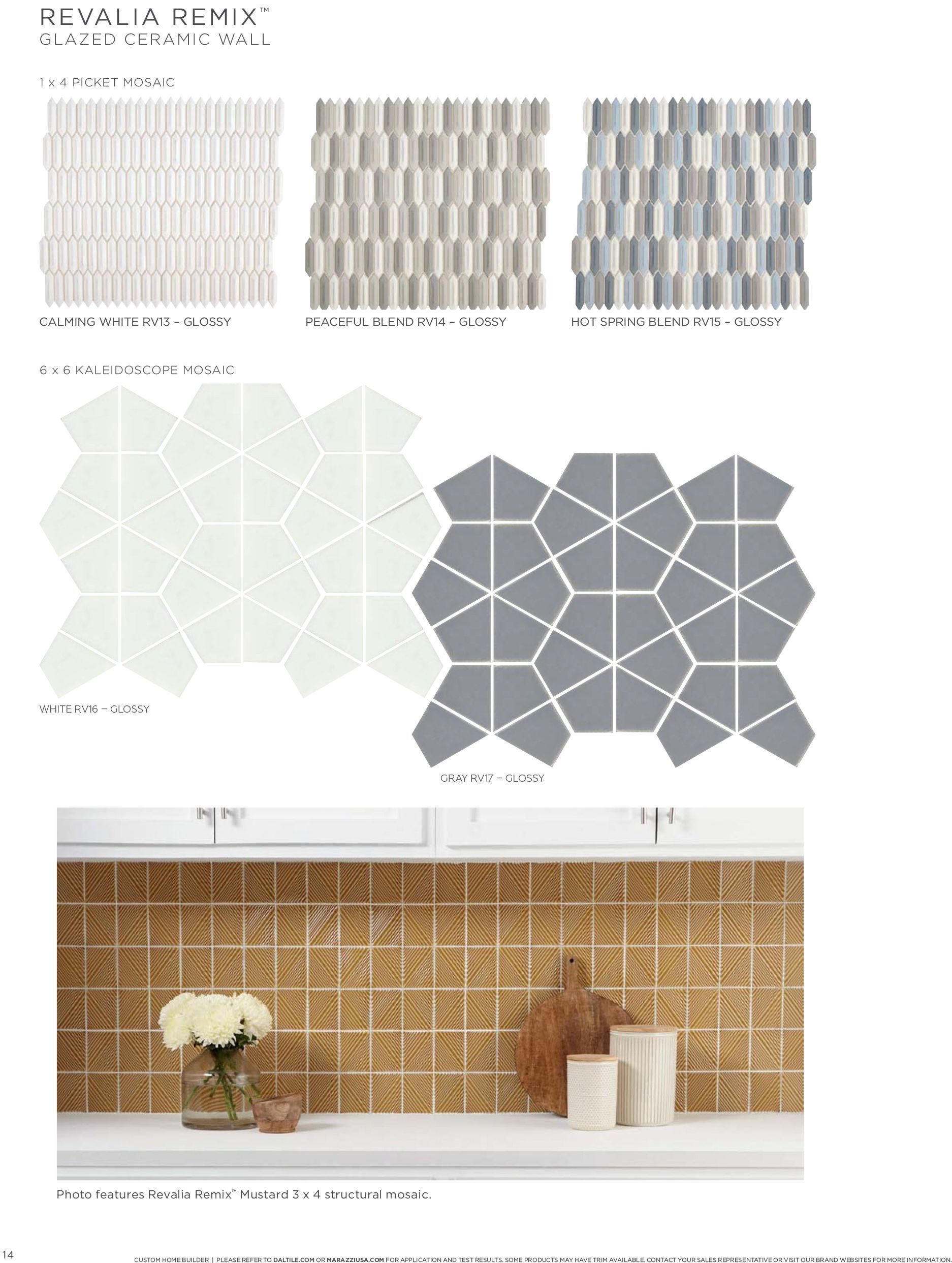 There are three different types of tiles on the wall.