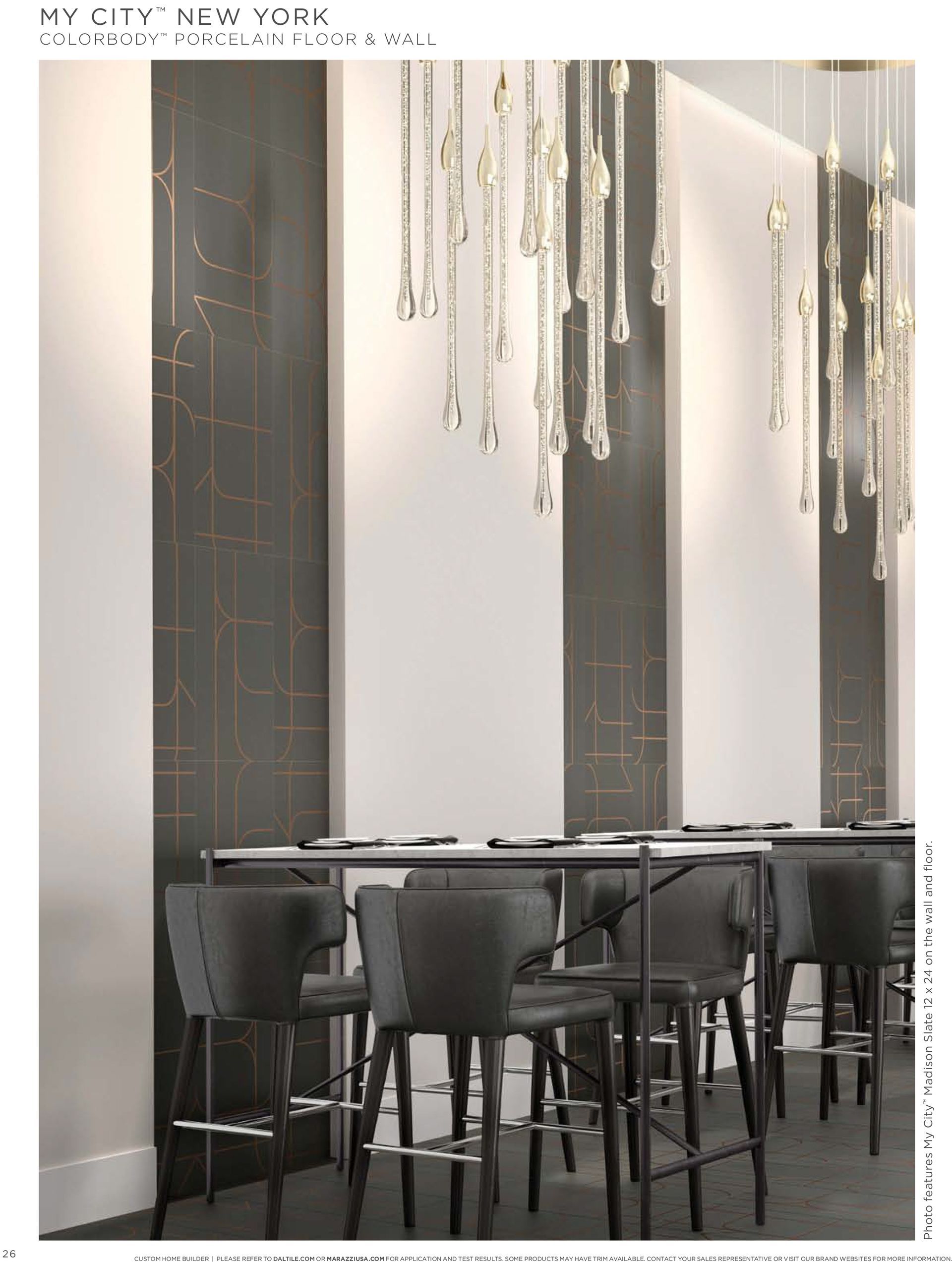 Tile contractors | A restaurant with tables and chairs and a chandelier hanging from the ceiling.