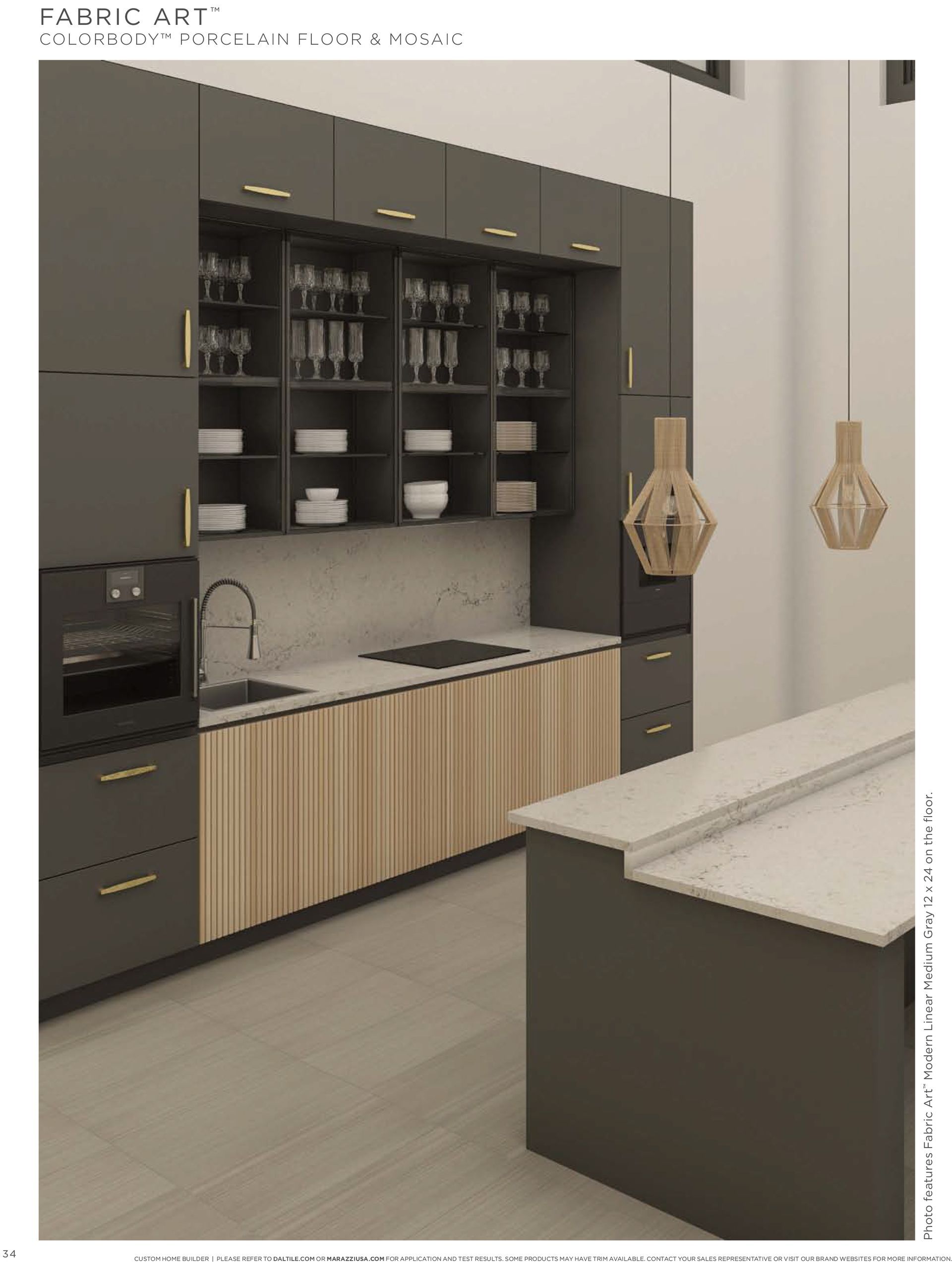 Custom kitchen  cabinetry | A kitchen with gray cabinets , wooden cabinets , a sink , and a large island.