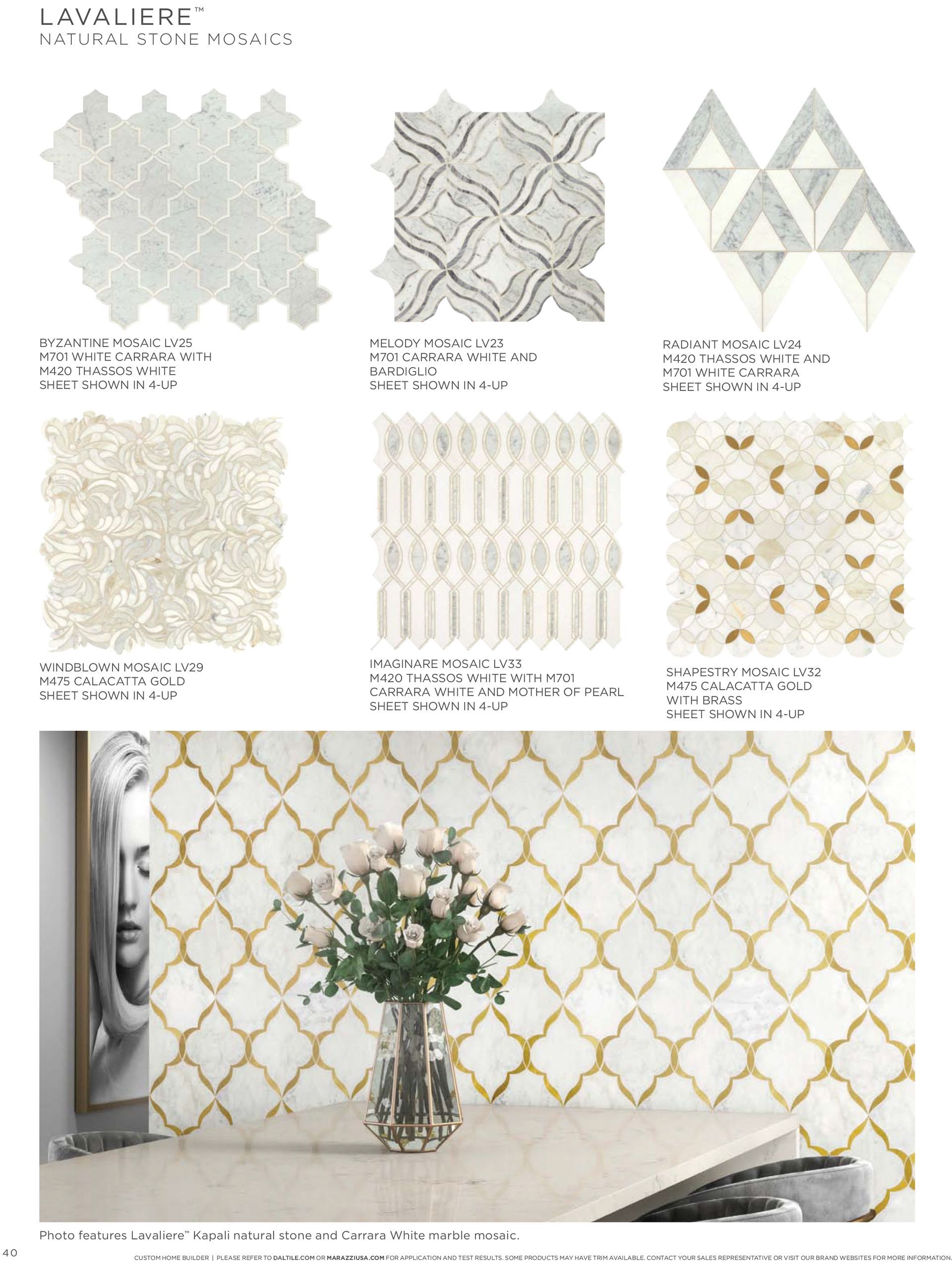 A vase of flowers is sitting on a table in front of a wall with tiles.