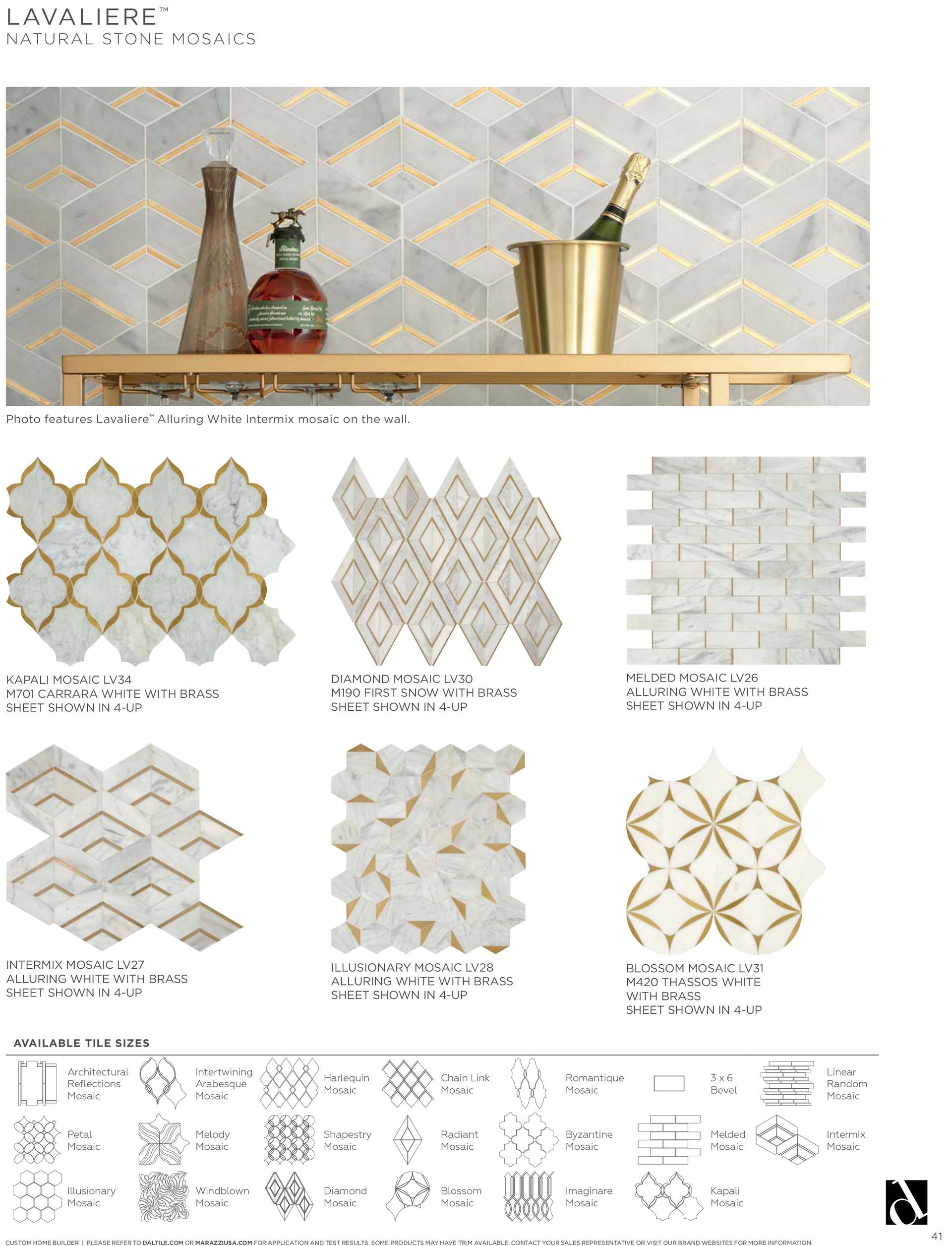 There are many different types of tiles on the wall.