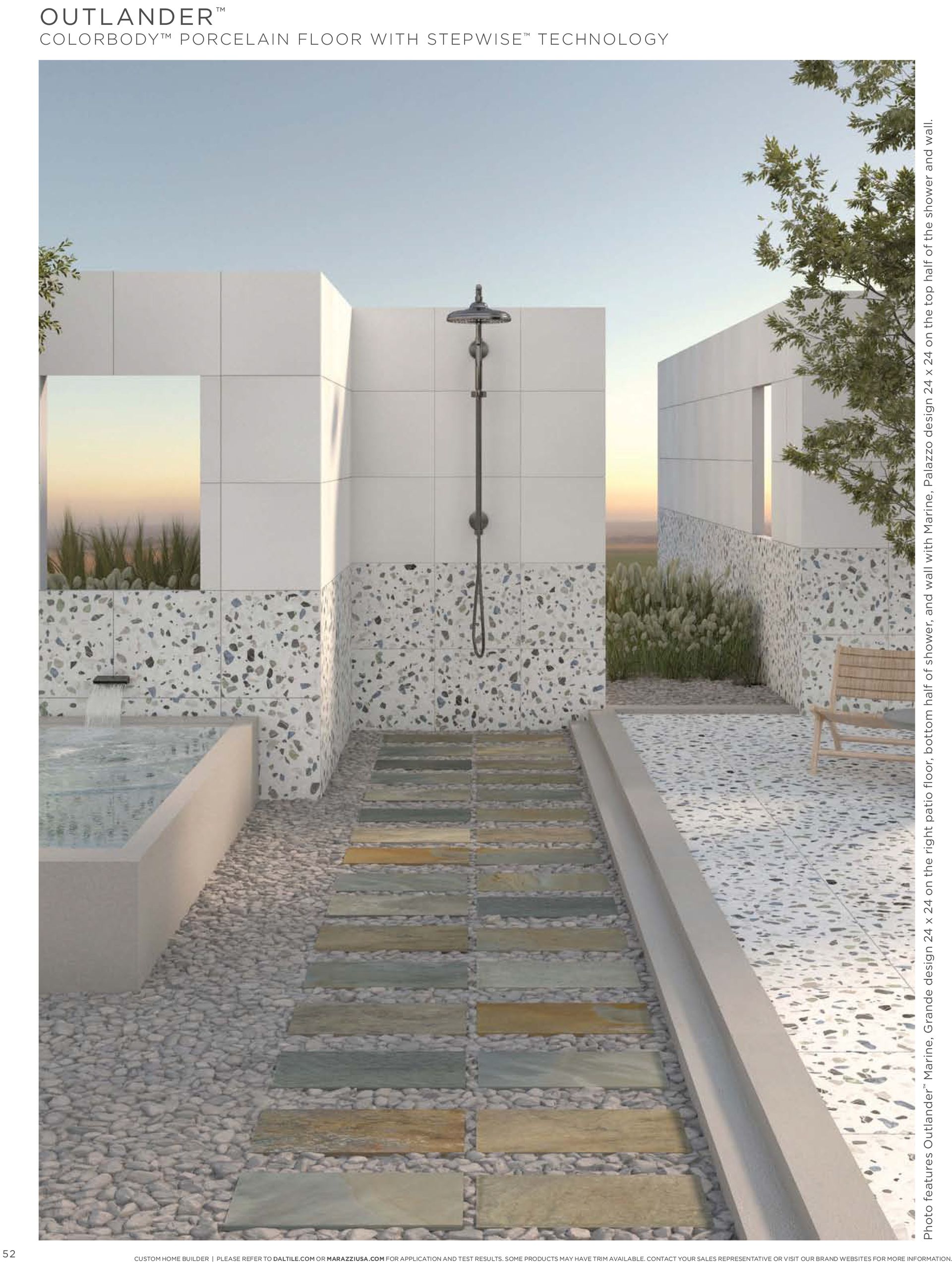 Outdoor shower | A picture of a bathroom with a walkway leading to a shower.