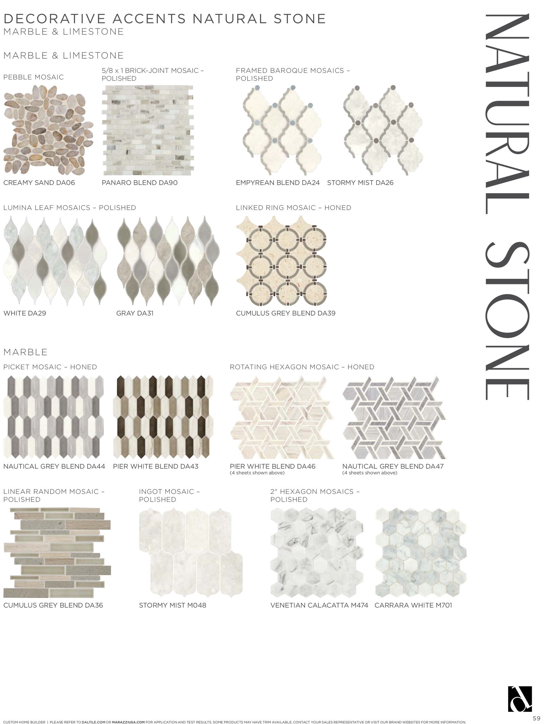 There are many different types of tiles in this brochure.