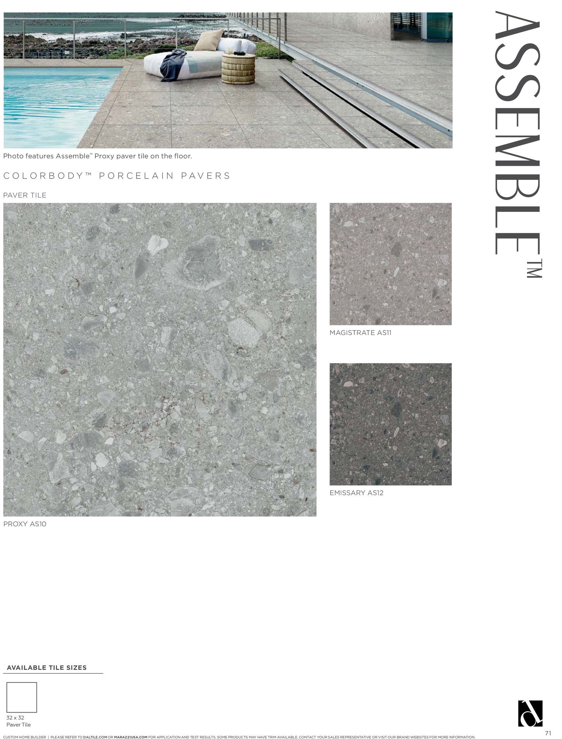 A brochure with a picture of a swimming pool and a tile floor.