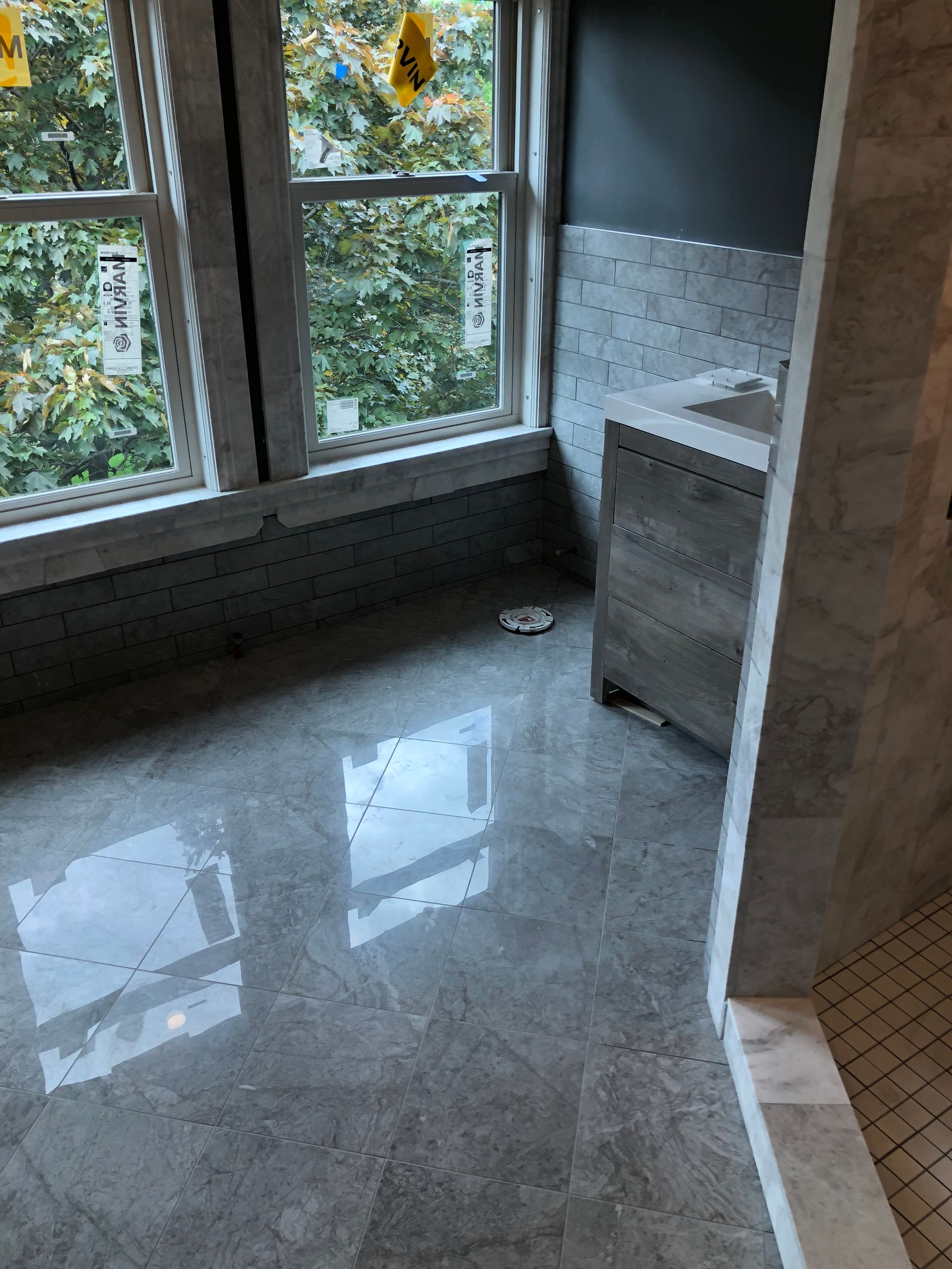 Beautiful new tile floor in the bathroom