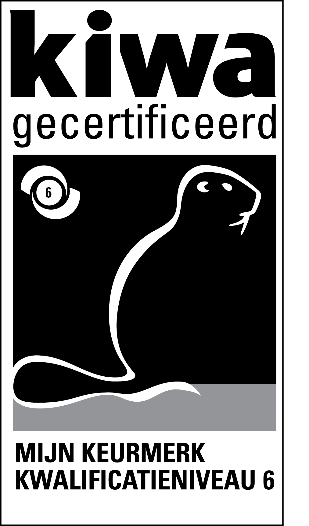 Kiwa certification seal with beaver silhouette, text: