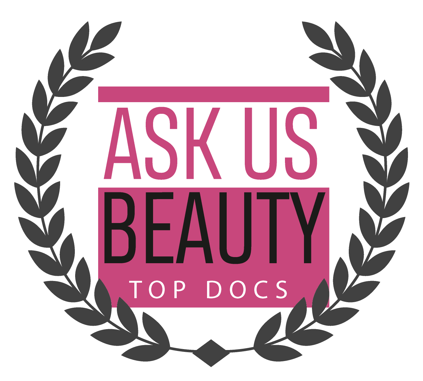 Ask Us Beauty Top Docs pink and black logo badge