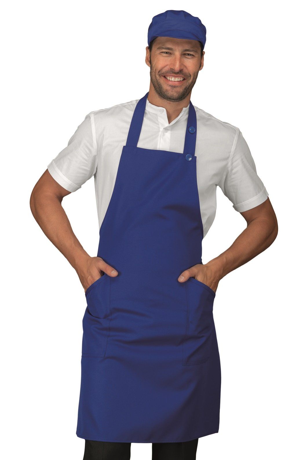 cameriere ristorante con grembiule di colore azzurro