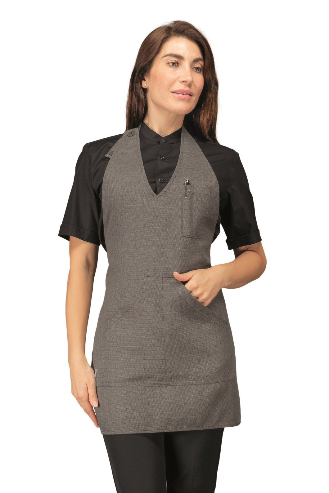 cameriera ristorante con grembiule grigio