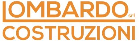 Logo della LOMBARDO COSTRUZIONI srl in lettere arancioni e una linea orizzontale arancione sotto la prima parola.