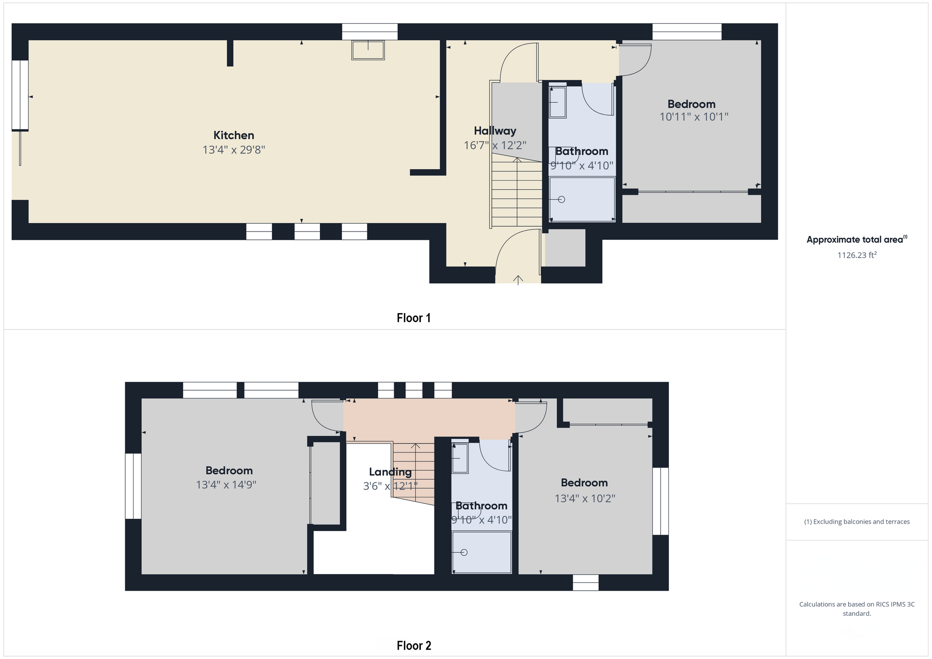A floor plan of a house with two bedrooms and a bathroom