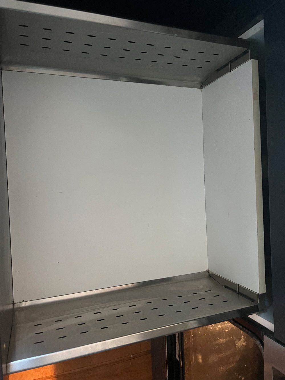 Aluminum With White Paint Shelf Cabinet After Cleaning — Saving Time In Charlestown NSW