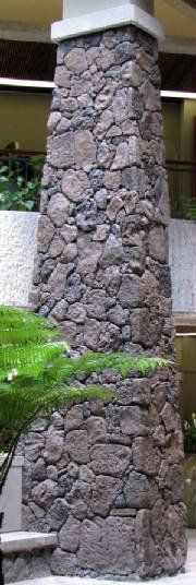 View of an exterior constructed stone pillar