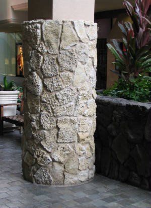 View of coral veneer stone wall