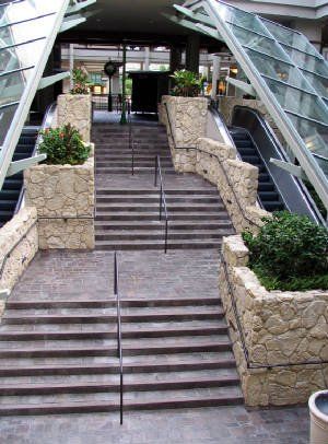 View of coral veneer stone wall  along the stairs