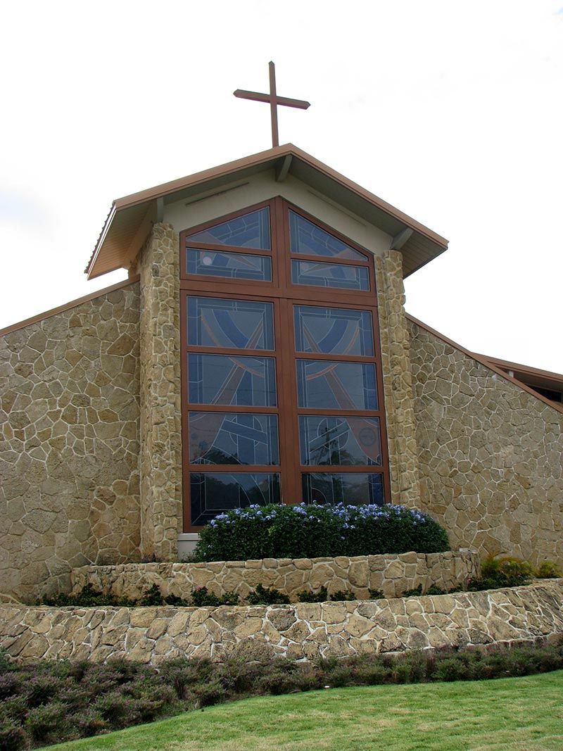 View of coral veneer stone wall