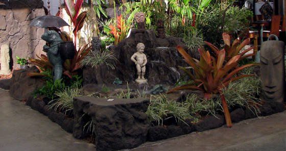 View of water feature made from big rock