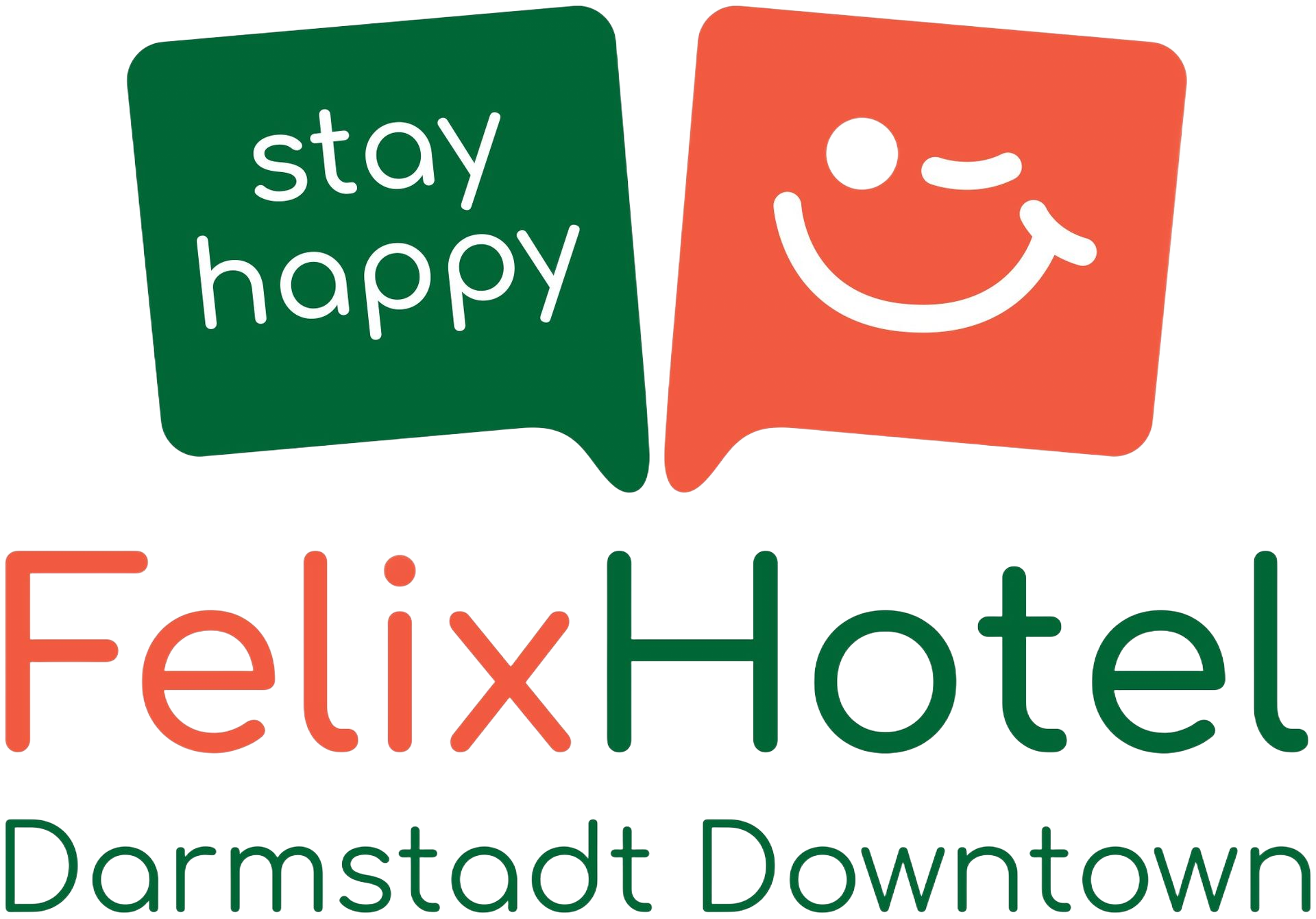 Logo for FelixHotel Darmstadt Downtown with green and red speech bubbles reading 