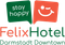 Logo for FelixHotel Darmstadt Downtown with green and red speech bubbles reading 