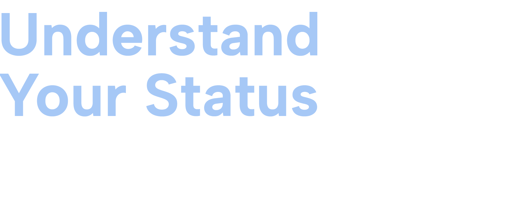 It says `` understand your status '' in blue letters on a white background.