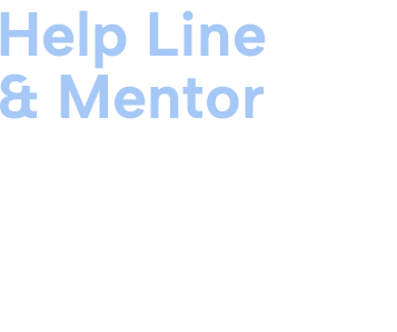 A white background with the words `` help line & mentor '' written in blue letters.