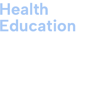 The word health education is written in blue on a white background.