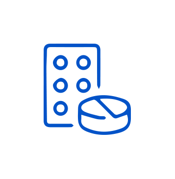A blue icon of a blister pack and a pill.