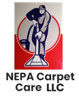 Logo of NEPA Carpet Care LLC. A person using a carpet cleaner inside a red and white circular design.