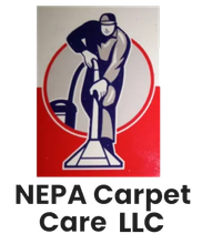 Logo of NEPA Carpet Care LLC. A person using a carpet cleaner inside a red and white circular design.