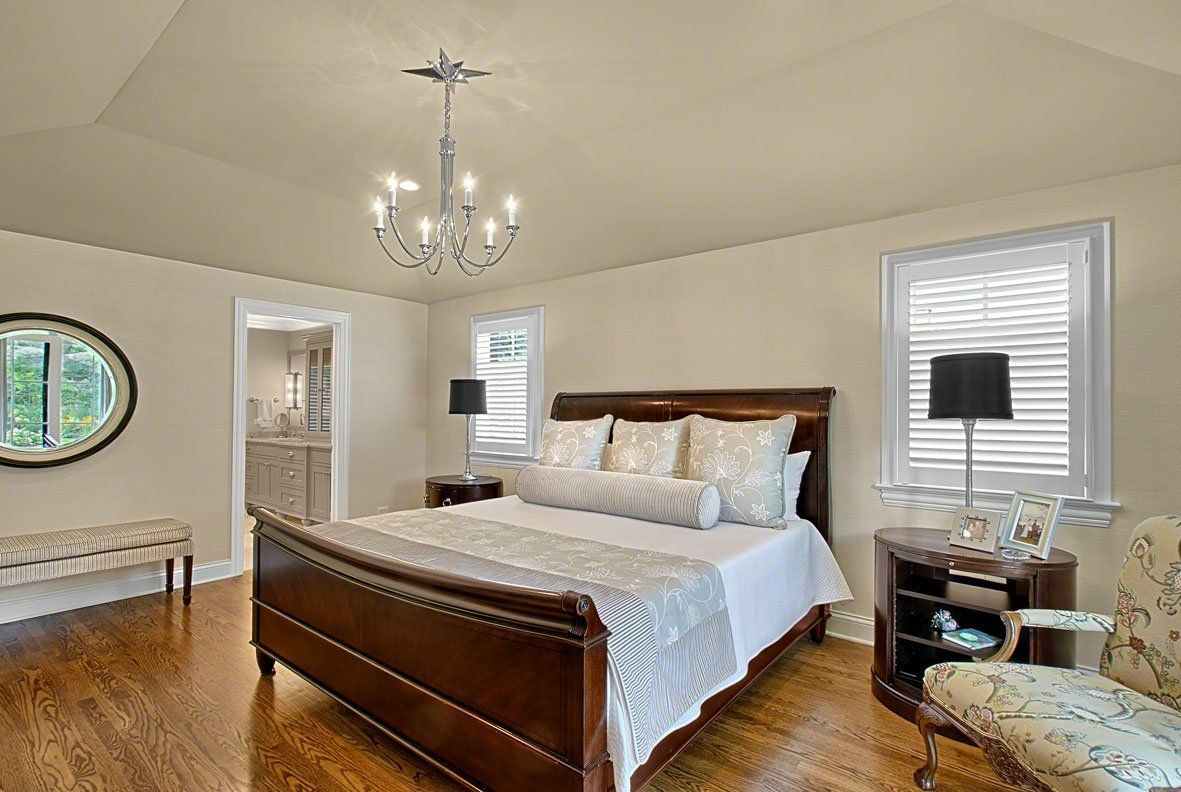 There is a large bed in the middle of the room.