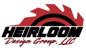 Heirloom Design Group, LLC logo with black text and red saw blade graphic