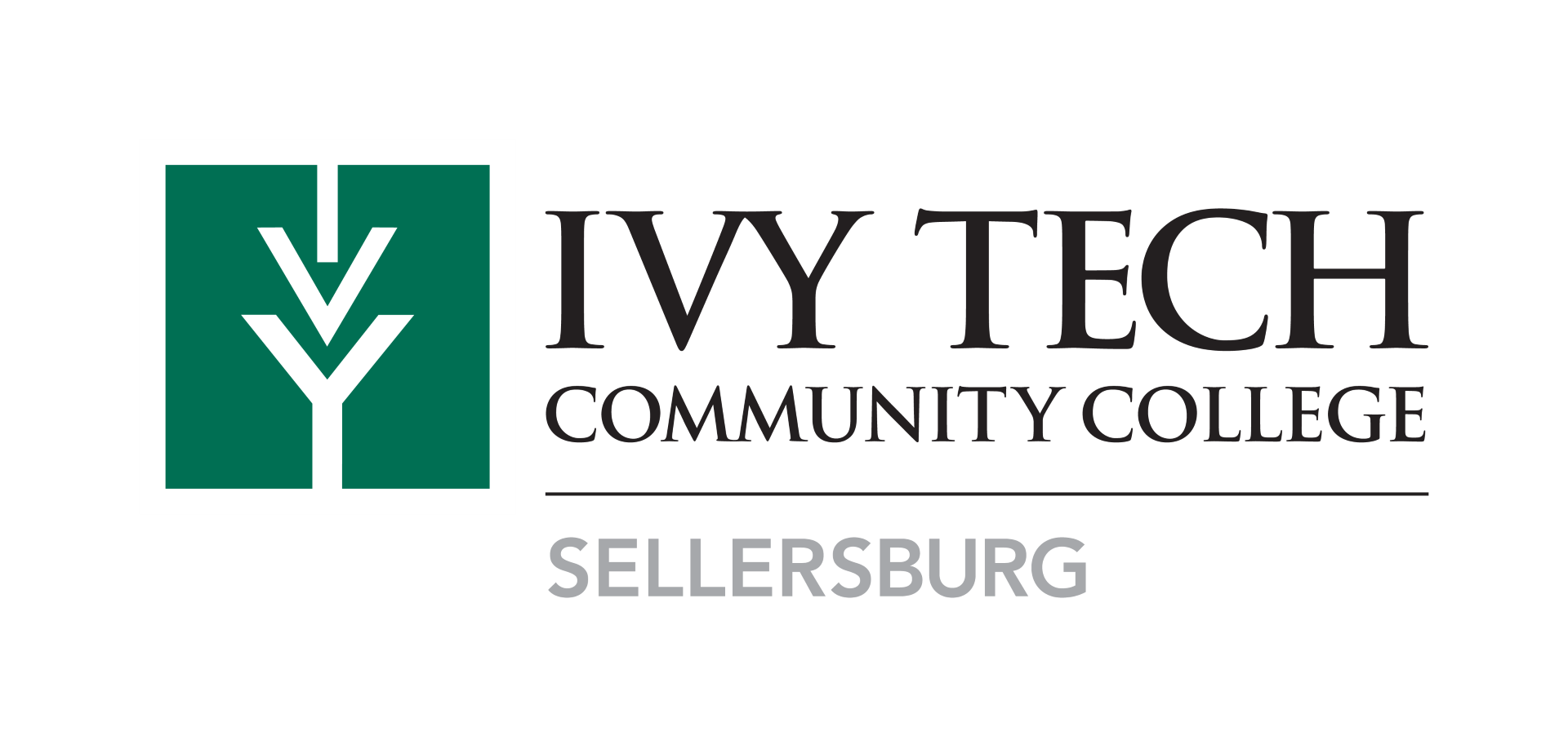 Ivy Tech Community College logo: green square with a tree graphic, text “IVY TECH COMMUNITY COLLEGE”, and “SELLERSBURG.”