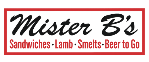 The logo for mister b 's sandwiches lamb smelts beer to go