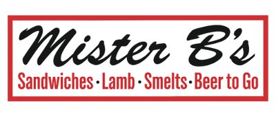 The logo for mister b 's sandwiches lamb smelts beer to go